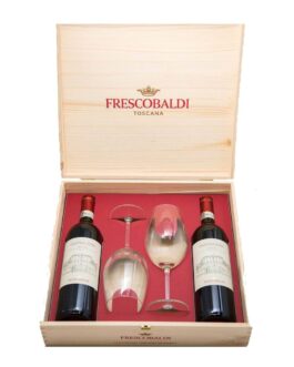 Marchese de’ Frescobaldi Castiglioni Chianti – Cassetta in Legno con 2 Bottiglie e 2 Calici