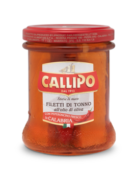 Filetti di Tonno all’Olio di Oliva con Peperoncino Piccante Fresco di Calabria 200 g